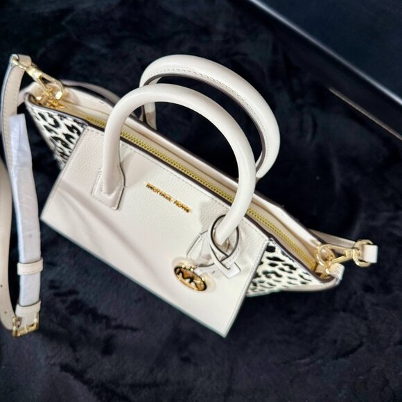 Michael Kors Avril Small Leather and Cheetah Print Calf Hair Satchel - Picture 13 of 14